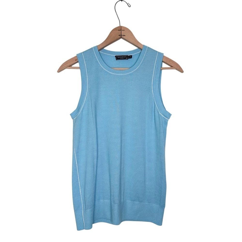 Vineyard Vines Light Blue White Trim Cashmere Sweater Vest Size Small NWOT